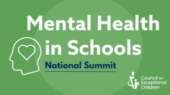 Mental Health in Schools National Summit. Outline of a head profile with heart in the center.
